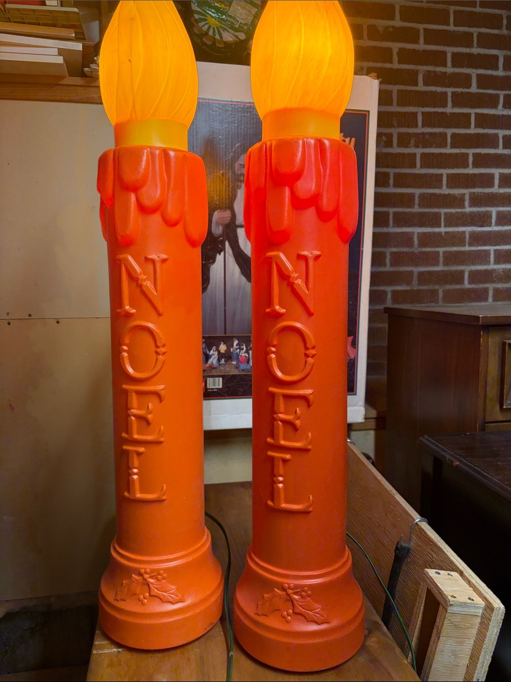 Pair Blow mold large NOEL  Candle 39” high